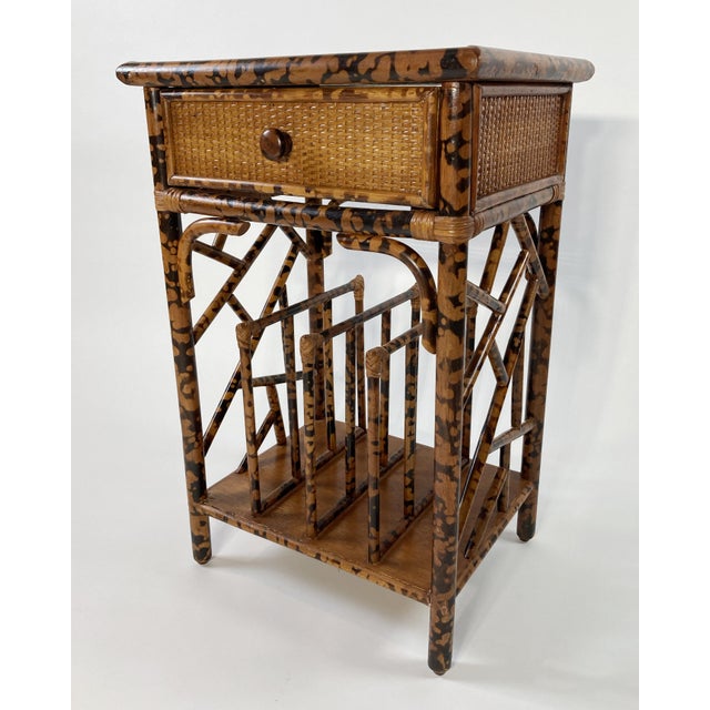 Tortoise Shell Rattan Side Table With Magazine Rack Chairish