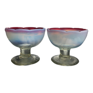 Early 20th Century Kori-Koppu Style Handblown Uranium Glass Dessert Glasses- Set of 2