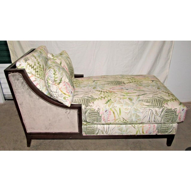 Wood Ballard Designs Chaise Lounge Dark Wood Frame Upholstered Freya Multi Botanical For Sale - Image 7 of 12