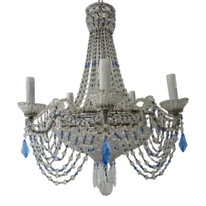 1940s Italian Completely Beaded Basket Cobalt Blue Accents Chandelier, C 1920