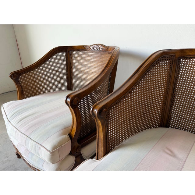 1960s Vintage French Provincial Louis XV-Style Carved Walnut & Cane Club Chairs – Pair For Sale - Image 13 of 13