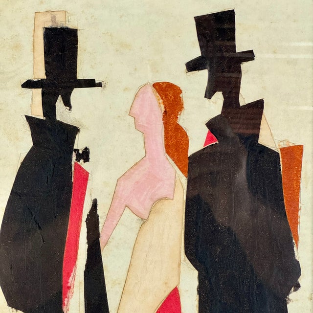 Figurative Vintage Signed by "Youst". Early 20th C. Original Signed Collage Silhouette Theatrical Painting For Sale - Image 3 of 8