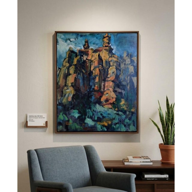 Textile Vintage Anita Rose Lilien Expressionist Canyons / Mountain Peaks Oil Painting For Sale - Image 7 of 7