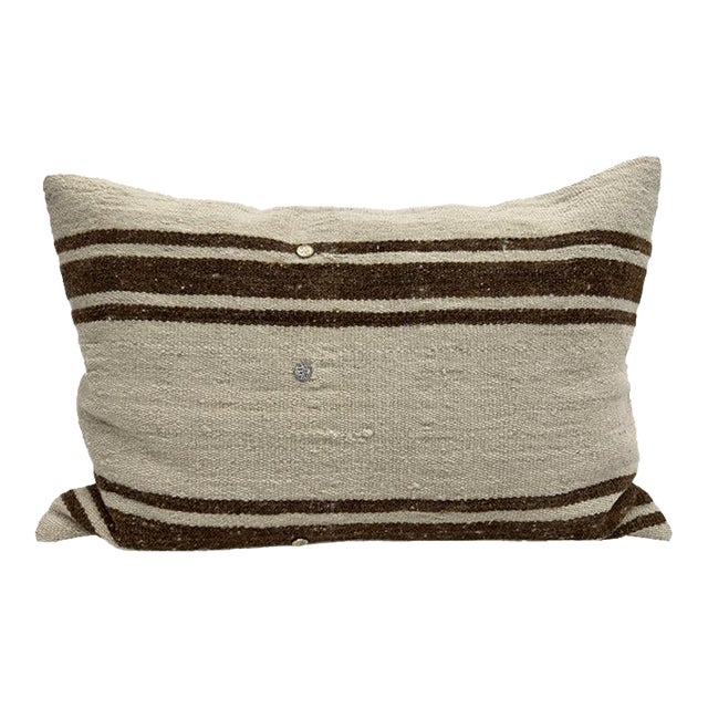 Turkish Hemp Pillow Cushion Natural Beige Brown Pillow Cushion Cover 16" x 24" For Sale
