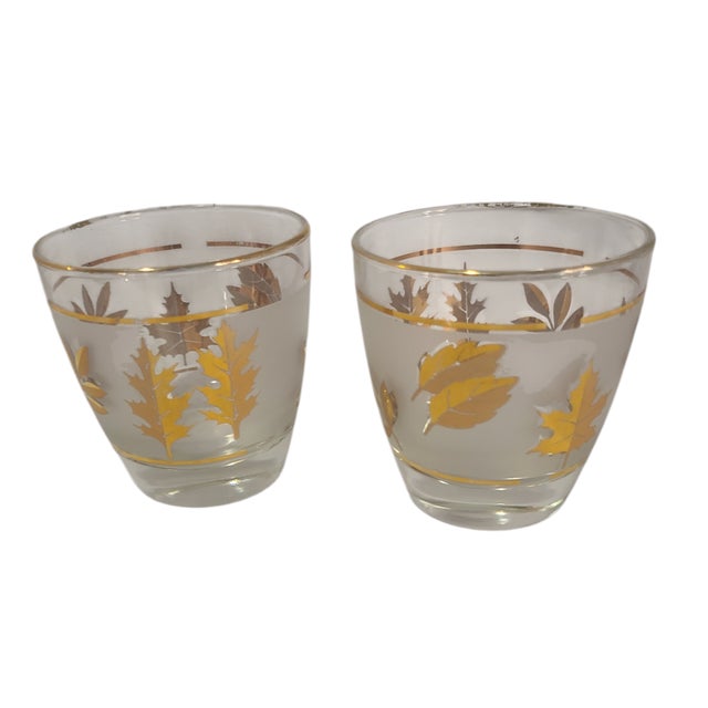 Pair of Late 20th Century Libbey Lowball Tumblers Frosted Gold Leaf Pattern For Sale - Image 6 of 6