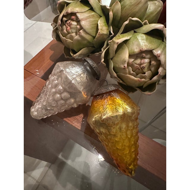 Roman Bronze Works Set of 13 Kugel / Kugel Style Mercury Glass Ornaments in Silver, Gold, and Red For Sale - Image 4 of 16