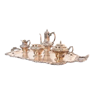 Tiffany & Co. Antique Repousse Silver Plate Coffee or Tea Service Set