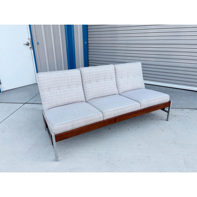 1960s Mid Century Walnut and Aluminum Sofa For Sale - Image 4 of 9