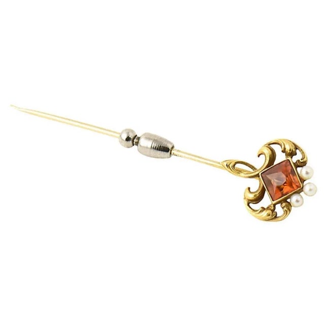 Art Nouveau Jeweled Yellow Gold Stickpin Brooch by Whiteside & Blank For Sale - Image 4 of 5