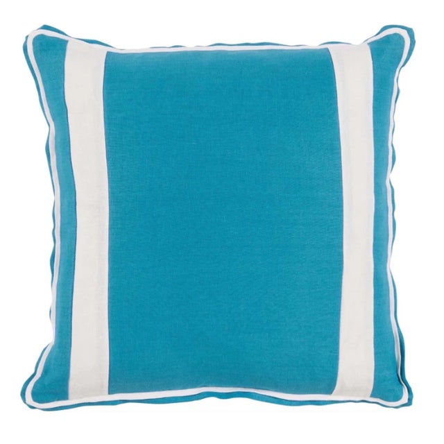 Pretty turquoise Linen pillows by Lacefield Designs, with white linen stripes and decorative flange. 20x20 (Pair / Set of...