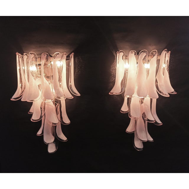 1990s Vintage Italian Murano Wall Lights with Pink and Lattimo Glass Petals, 1990, Set of 2 For Sale - Image 5 of 15
