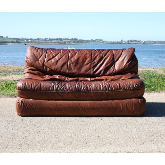 Vintage Convertible Leather Sofa, 1970s For Sale - Image 10 of 18