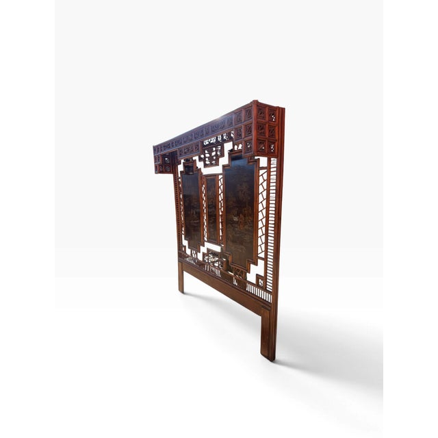 Henredon 1970s Henredon Chinoiserie Bamboo King Headboard With Gilt Landscape Panels For Sale - Image 4 of 12