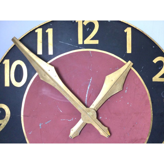 Metal Large Architectural Clock Face with Gilt Numbers and Hands For Sale - Image 7 of 14