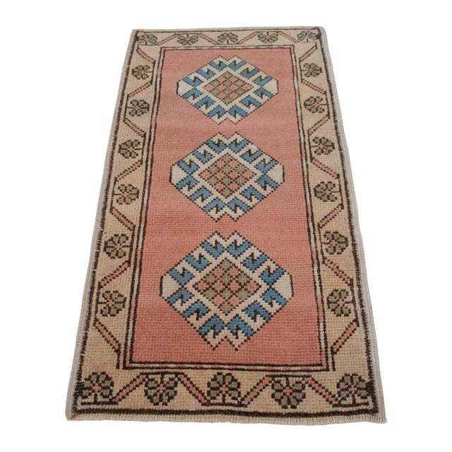Hand Knotted Turkish Rug Low Pile Muted Small Rug Entry Decor Kitchen Mat - 21" X 40" For Sale - Image 6 of 14