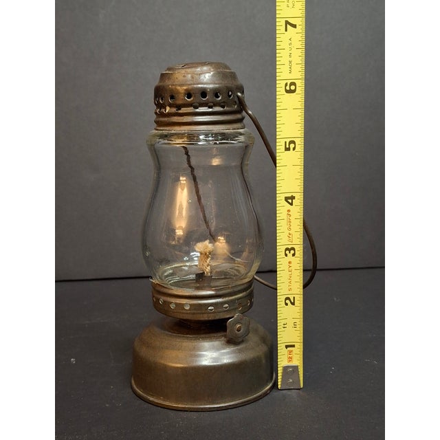 Brass Antique 1900s Brass Miniature Skater's Lantern Clear Globe Oil Lamp For Sale - Image 8 of 8