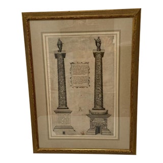 18th C. Architectural Folio Engraving: Columns of Trajan & Antoninus Provenance Custom Framed by J. Pocker & Son, Nyc For Sale