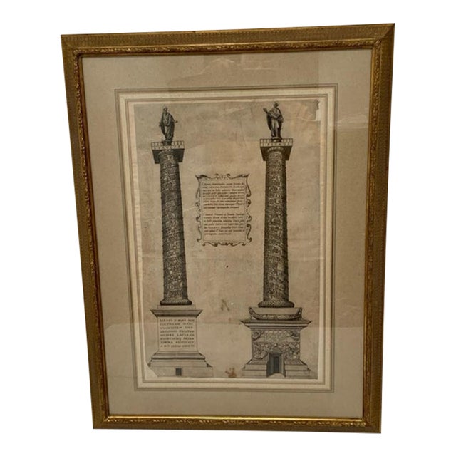 18th C. Architectural Folio Engraving: Columns of Trajan & Antoninus Provenance Custom Framed by J. Pocker & Son, Nyc For Sale