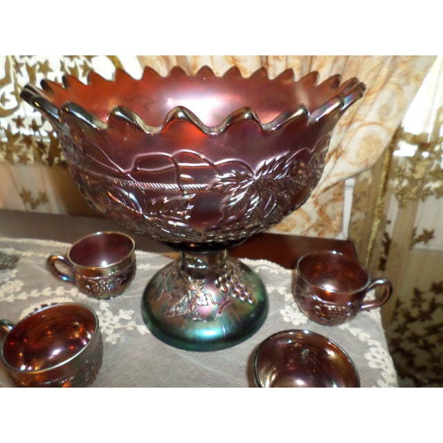 Northwood Carnival Glass Punch Bowl Grape & Cable & 4 Matching Cups 6 Pieces Chairish