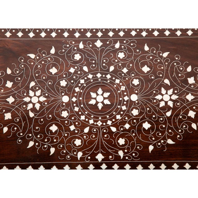 Antique Anglo Indian Coffee Table Rosewood Top With Maquetry Inlay on Custom Steel Base For Sale - Image 10 of 11