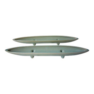 Vintage Celadon Olive Trays, Pair For Sale