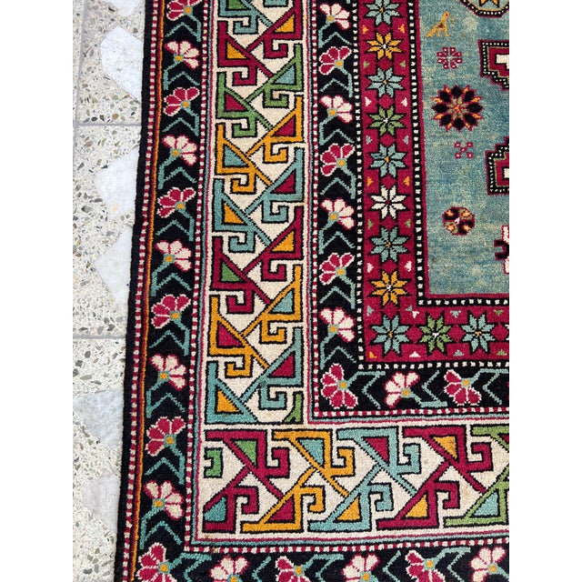 Textile Teal Caucasian Shirvan Lesghi Star Hand-Knotted Wool Rug - 5'3" X 9'6" For Sale - Image 7 of 10
