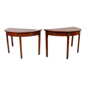 Pair George III Mahogany Demilune Console Tables