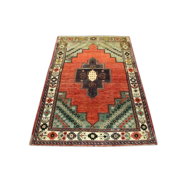 1960s 1960s Vintage Red Multicolor Rug For Sale - Image 5 of 6