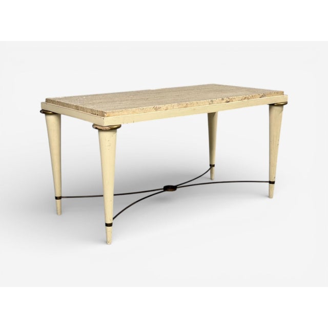 Neoclassical, Coffee Table, Travertine, Wood, Bronze, Usa, 1960s For Sale - Image 4 of 10