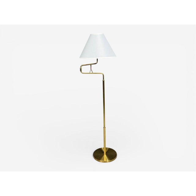 1960s Armaturhantverk Göteborg, Articulating Floor Lamp, Brass, Fabric, Sweden, 1960s For Sale - Image 5 of 14