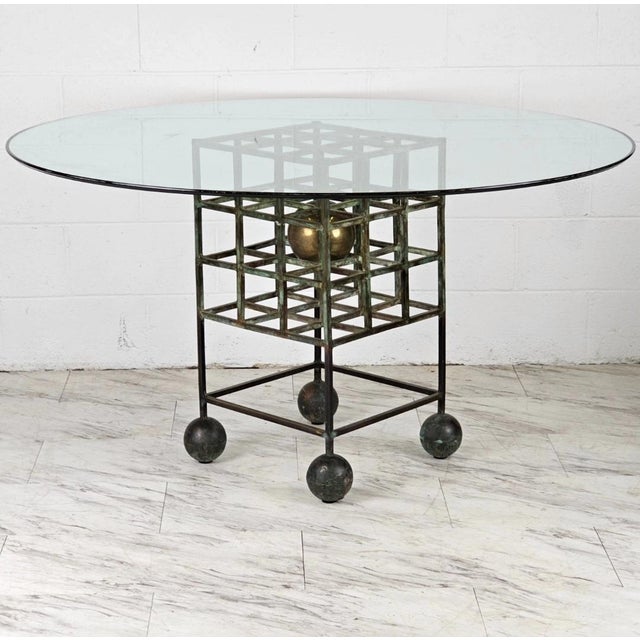 Talk About A Neckbreaker!! Custom Made, 1 Of 1 Bronze & Brass Dining Table With Tempered Glass Top. A Solid Bronze Hand...