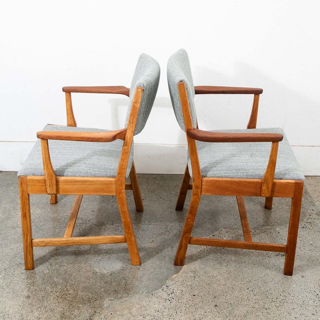 1960s 1960s Mid Century Danish Modern Armchairs Dining Chairs Teak Gray Wool Oak Captain MCM For Sale - Image 5 of 13