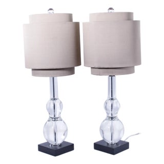 1990s Pair of John Richard Crystal Glass Modern Sphere Lamps For Sale