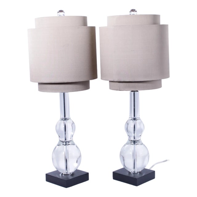 1990s Pair of John Richard Crystal Glass Modern Sphere Lamps For Sale