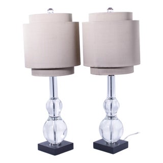 Pair of John Richard Crystal Glass Modern Sphere Lamps For Sale