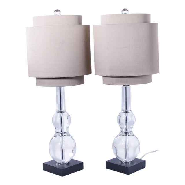 Pair of John Richard Crystal Glass Modern Sphere Lamps For Sale