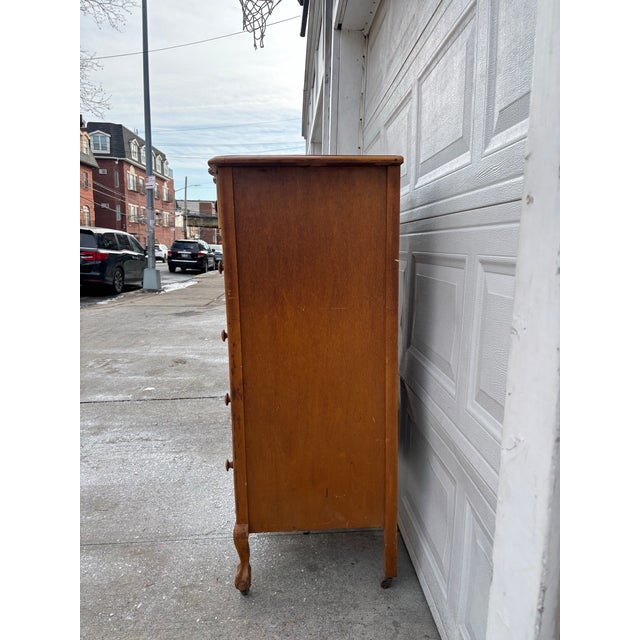 Antique Queen Anne Revival Dresser Chest of Drawers | Early 1900s Colonial Revival Solid Wood Tall Bedroom Dresser Storage Furniture For Sale - Image 4 of 12