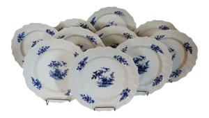 18th Century Chinese Style Tournai Continental Blue & White Porcelain Dinner Plates - Set of 10
