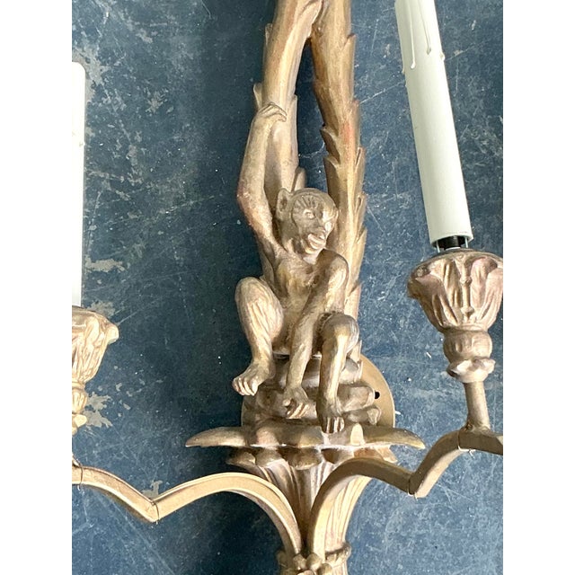 Vintage Regency Gilt Tipped Monkey Light Sconce For Sale In West Palm - Image 6 of 12