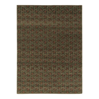 Rug & Kilim’s Modern Block Print Rug Design With Green and Brown Floral Motifs For Sale