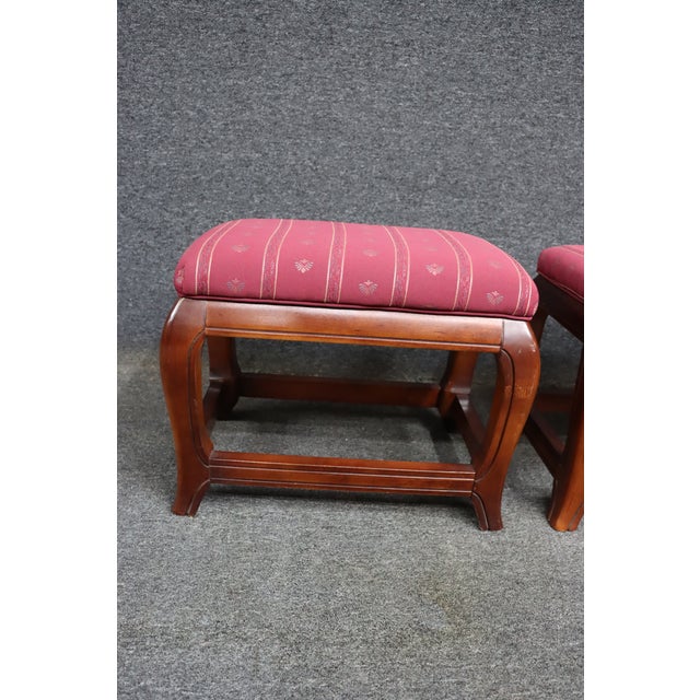 Ethan Allen Pair of Ethan Allen Chinoiserie Style Upholstered Footstools For Sale - Image 4 of 13