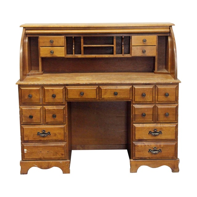 Early 20th Century Early 20th Century American Colonial Roll Top Wooden Desk For Sale - Image 5 of 8