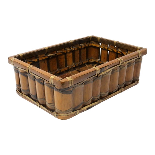Vintage Split Bamboo Rattan Rectangular Basket For Sale