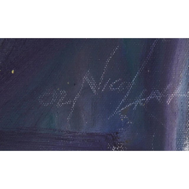 This 2002 oil on canvas abstracted seascape with figure is by Bay Area artist John Nicolini (1923-2014). He studied at...