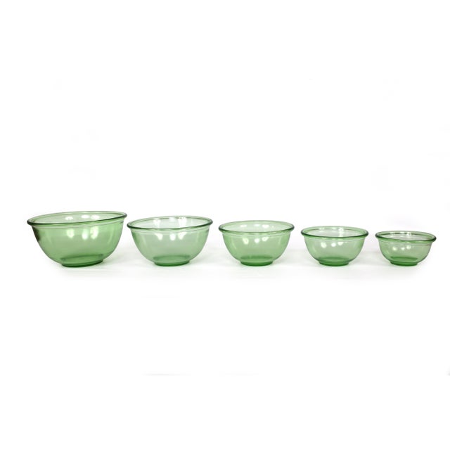 Vintage Uranium Glass Glowing Nesting Bowls by Hazel Atlas - Set of 5 For Sale - Image 15 of 17