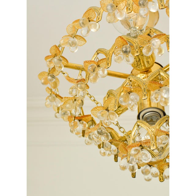 Glass Vintage Murano Glass Fruit Chandelier, 58 Drops, Gilt Metal, 4-Light, 1970s For Sale - Image 7 of 9