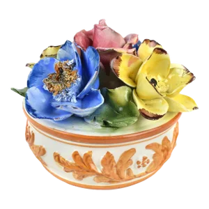 Mid 20th Century Capodimonte Flower Lidded Bowl Trinket Box