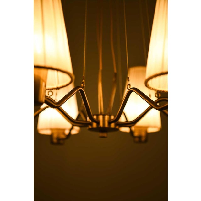 Brass and Fabric Chandelier by Hans Bergström for Asea, 1950s For Sale - Image 9 of 14
