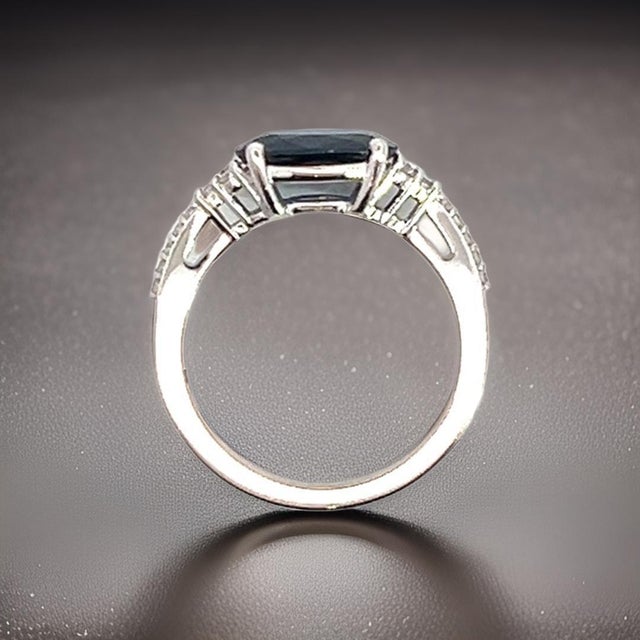 Natural Sapphire Diamond Ring Size 6.25 14k W Gold 2.86 TCW Certified, Size 9.25 For Sale - Image 4 of 11