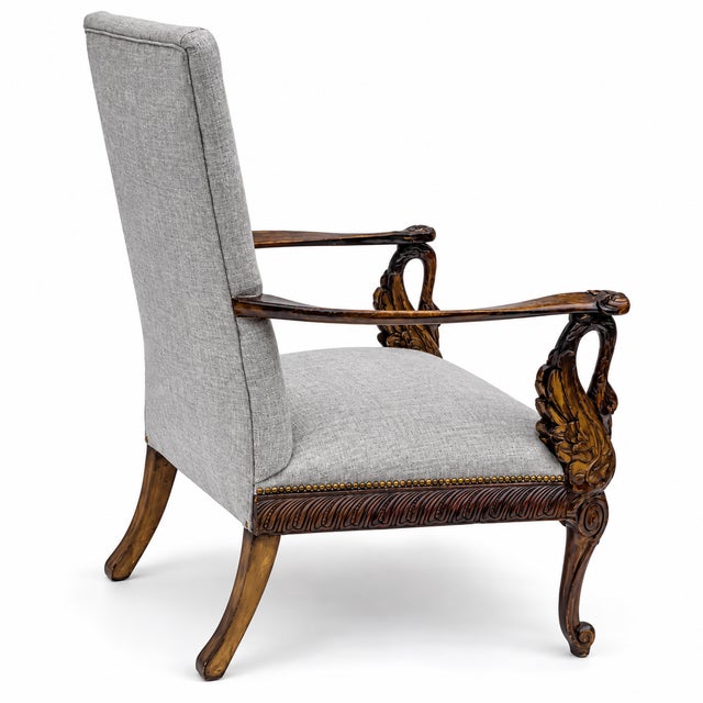 19th-C. Italian Neo-Classical Style Walnut Swan Form Bergere Chair For Sale - Image 9 of 12
